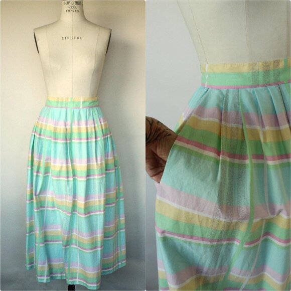 Vintage 1980s Skirt With Pockets, Pastel Windowpane Check A Line - Picture 1 of 10